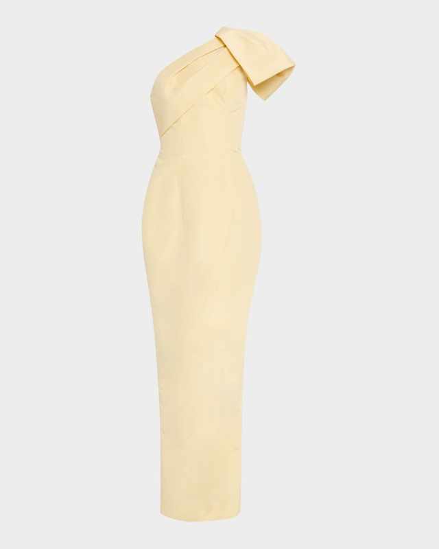 One-Shoulder Draped Bow Column Gown